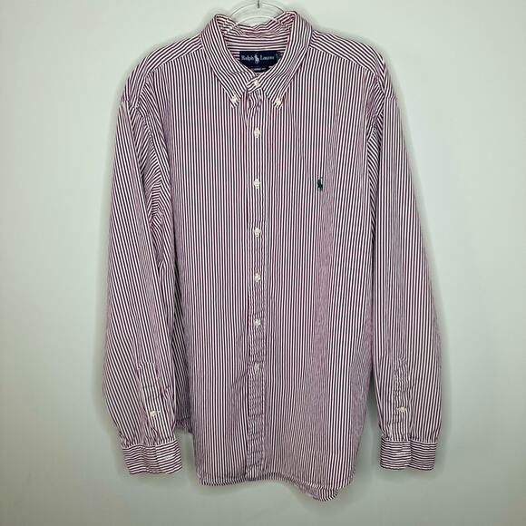 Ralph Lauren Men's XXL Classic Purple/White Stripe Long Sleeve Button Down Shirt - Picture 3 of 5